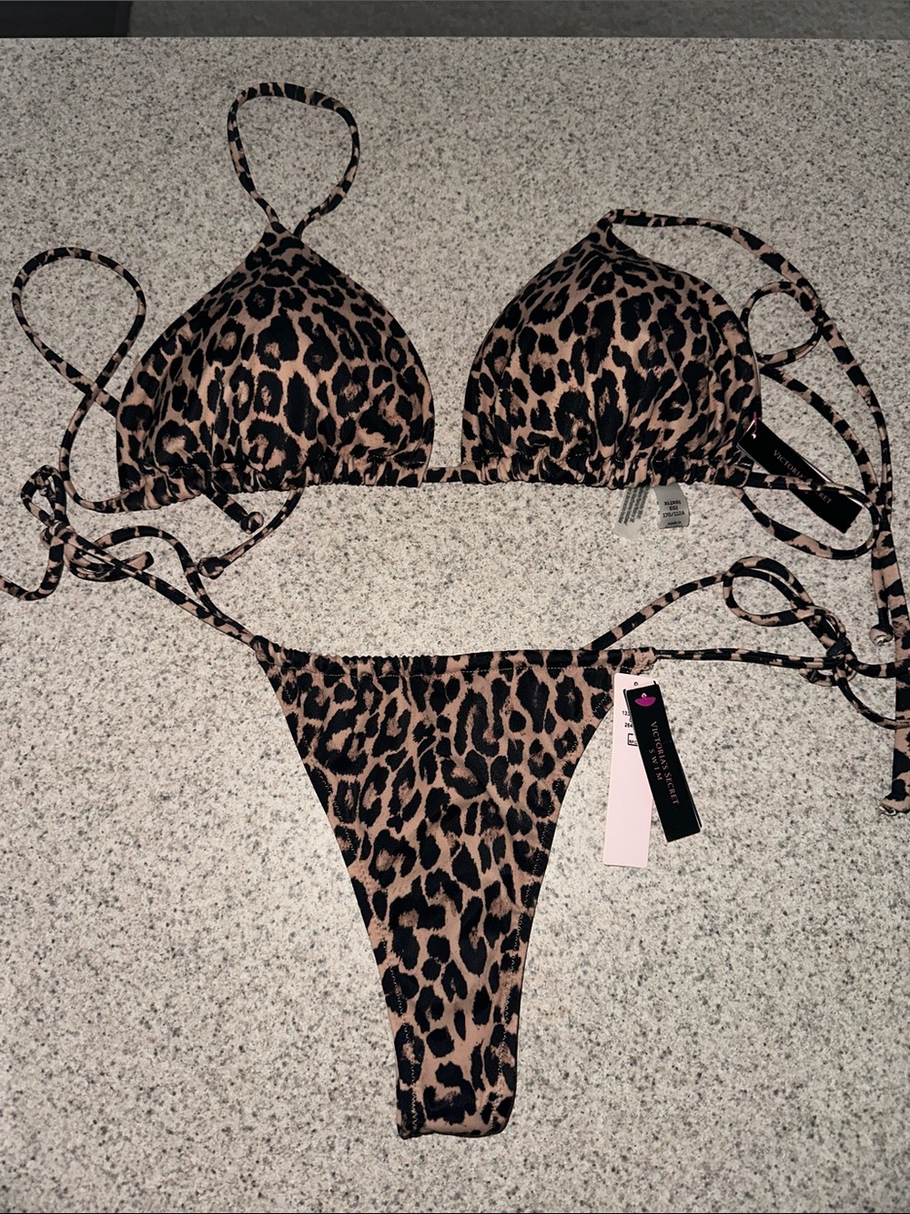 NWT Victoria’s Secret Leopard Print Triangle Bikini thong bottom XL top S bottom
